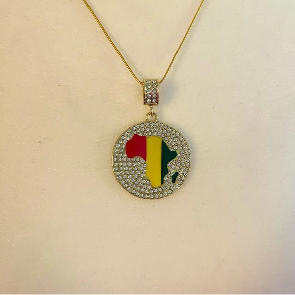 FabulouslyFitted | Gold Africa Rhinestone Encrusted Pendant Necklace - Picture 2 of 2